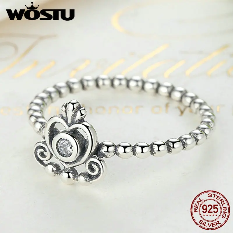WOSTU Лидер продаж Аутентичные 925 пробы серебра в форме сердца в форме короны прозрачными камнями кольца для Для женщин Свадебные украшения CQR027