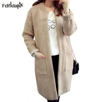 

Fdfklak 2017 Autumn Winter Long Cardigan Sweater Women Knitted Sweaters Fall Warm Lady's Poncho Sweater Wool Blend Tops Coats