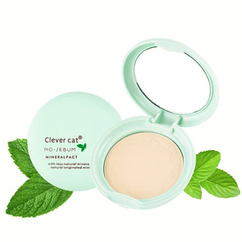 

Clever cat 4 Colors Mineral Pressed Powder Mint Natural Minerals Oil control Silky Refreshing Face Powder With Puff and Mirror