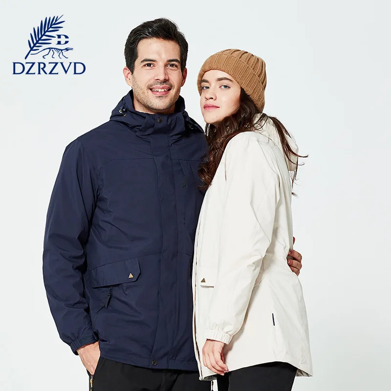 

Couple Outdoor Sports Hiking Skiing Jackets Large Size Warm Double Layers Inner Detachable Thickened Fleece Unisex Windbreaker