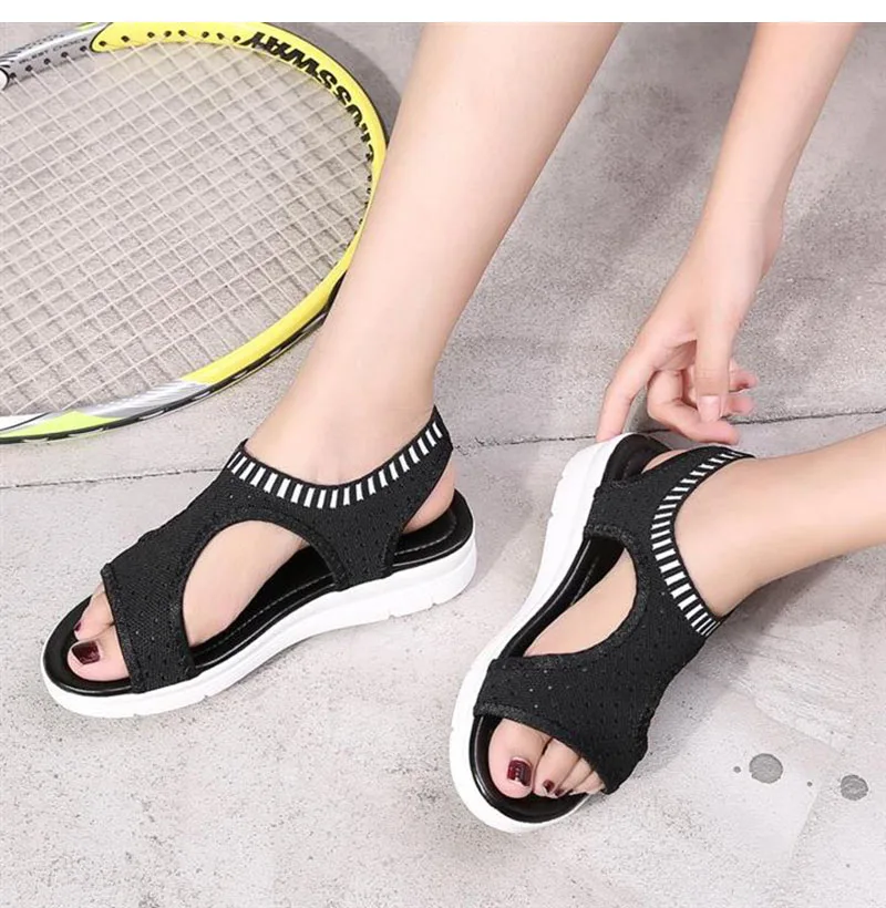 Г., Модные женские сандалии дышащая женская обувь удобная прогулочная женская обувь летние черные босоножки на платформе