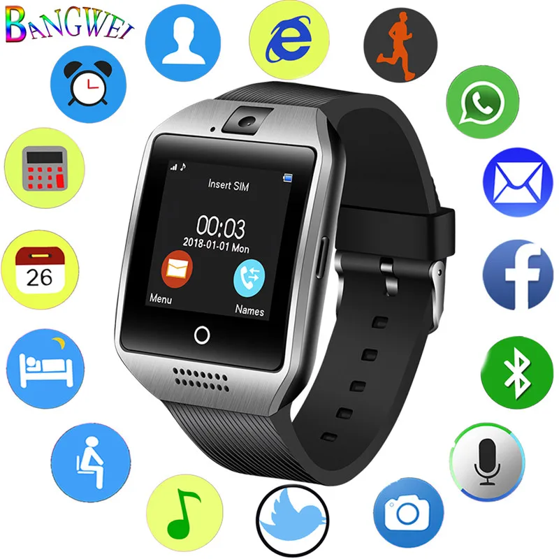 

BANGWEI 2019 new Bluetooth smart sports watch LED color touch screen Bluetooth music player supports SIM card Reloj inteligente