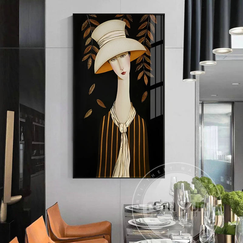 Элегантная шляпа леди холст живопись Frigure плакат и печать креативный настенный арт для гостиной студия девушки дома Куадрос Decoracion