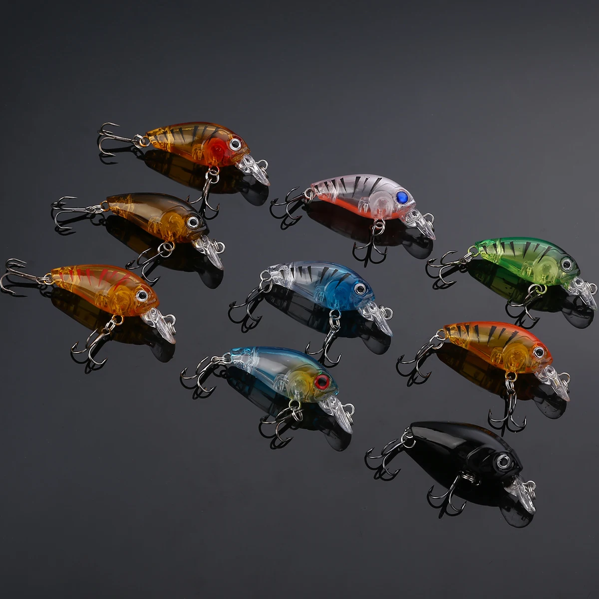 9Pcs/lot 4.5cm 4.g Plastic Fishing Lures Bass CrankBait 3D Eye Lures Hard Crank Bait Tackle Fishing Wobblers Bass With Hooks