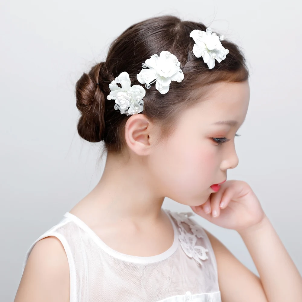 White Fabric Flower Hair Clips Handmade Fashion Barrettes Girls Pageant