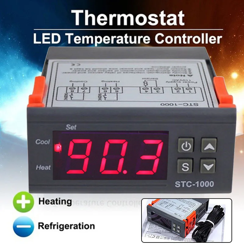 

Universal Digital STC-1000 Temperature Controller Thermostat with Probe -50~99C 220 V Aquarium w/Sensor All-Purpose