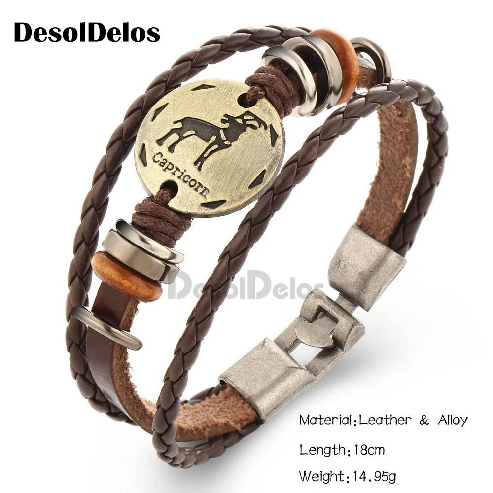 

12 Constellations Bracelet Men Leather Bracelet Male Wristband Vintage Punk Friendship Bracelets For Women Charm Jewelry