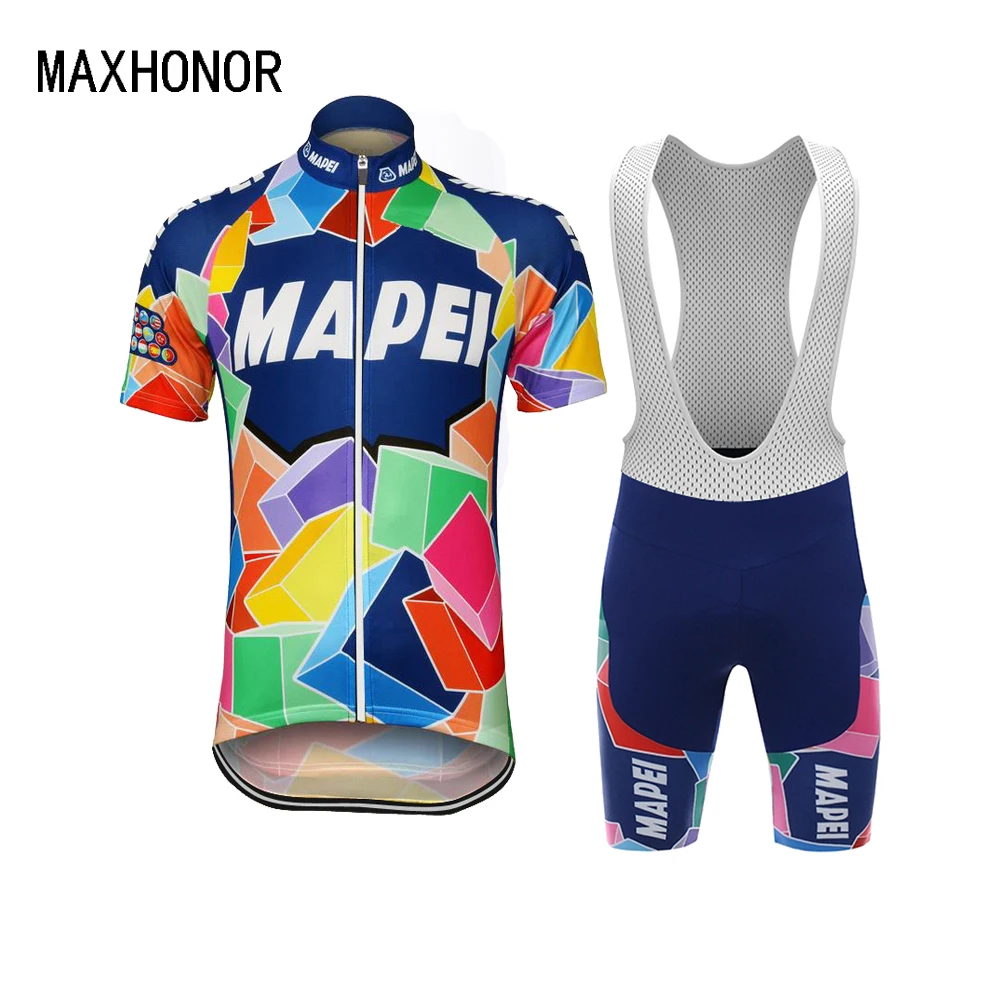 

cycling jersey men sets short-sleeve classic jersey set 3d gel pad maillot bike clothing retro cycling top bib pants maxhonor