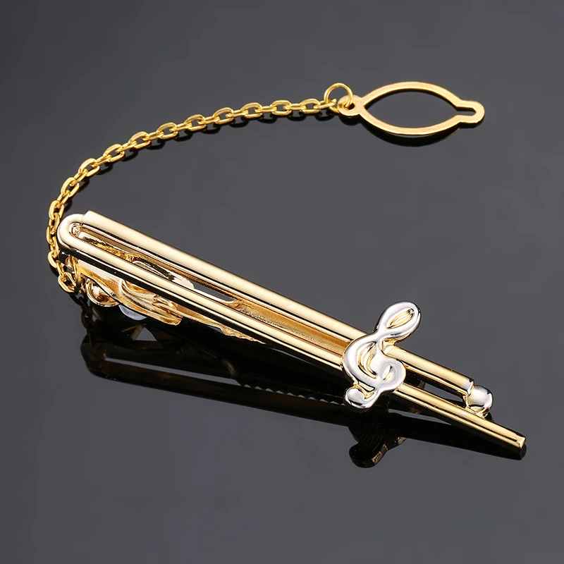 

High-end brand tie clip men's suit shirt tie pin accessories gold music symbol tie clip fashion music design style