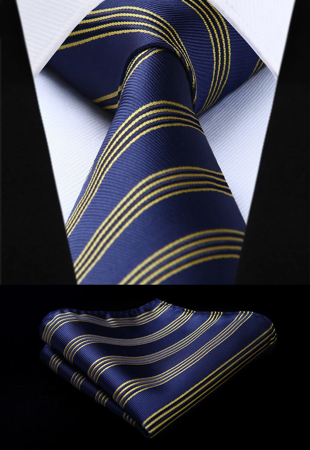 

Woven Classic Tie Necktie Blue Yellow Striped 3.4" Silk Tie Party Wedding Handkerchief Set New#TS705Y8S