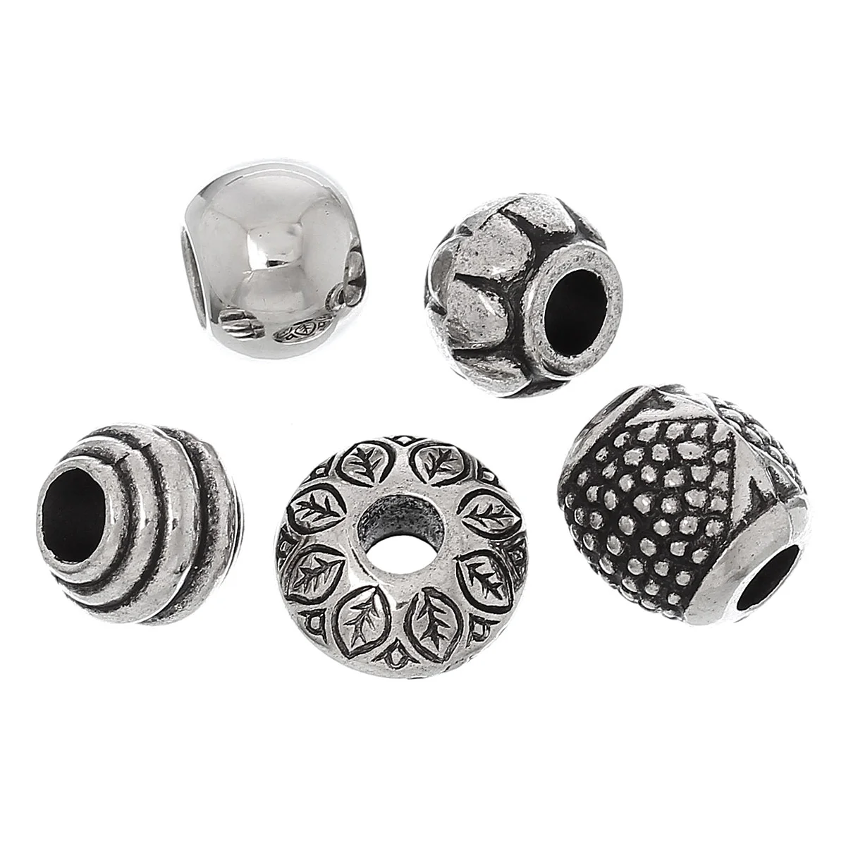 

DoreenBeads 50PCs Randomly Mixed Antique Silver Color Acrylic Spacers Beads Fit European Charm Jewelry Findings Accessrioes