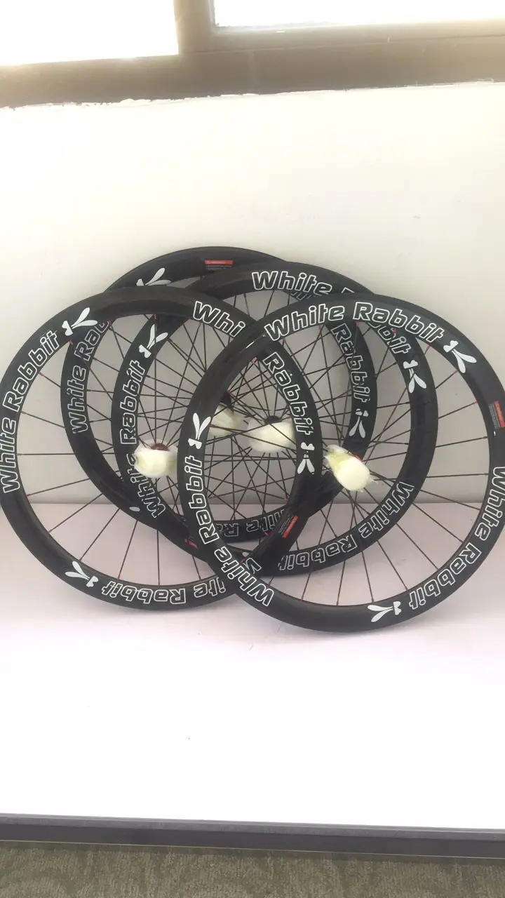 

OEM logo bicycle carbon wheels white rabbit logo full carbon wheels custom logo and color carbon wheels 50mm free shipping