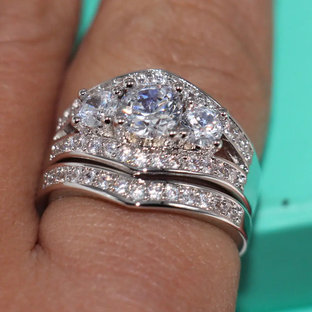 Sz 5 11 винтажное ювелирное изделие оптовая продажа три камня 10kt белое золото