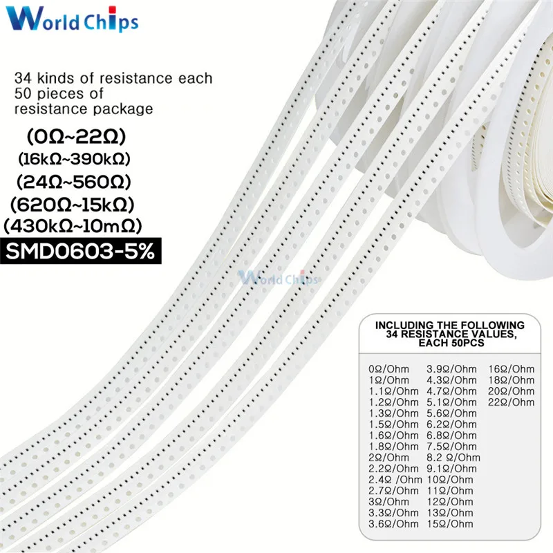1700 шт./лот 0603 SMD резистор 0R 10 м Ом 5% 1/10 Вт 0 25 чип сопротивление фиксированный набор