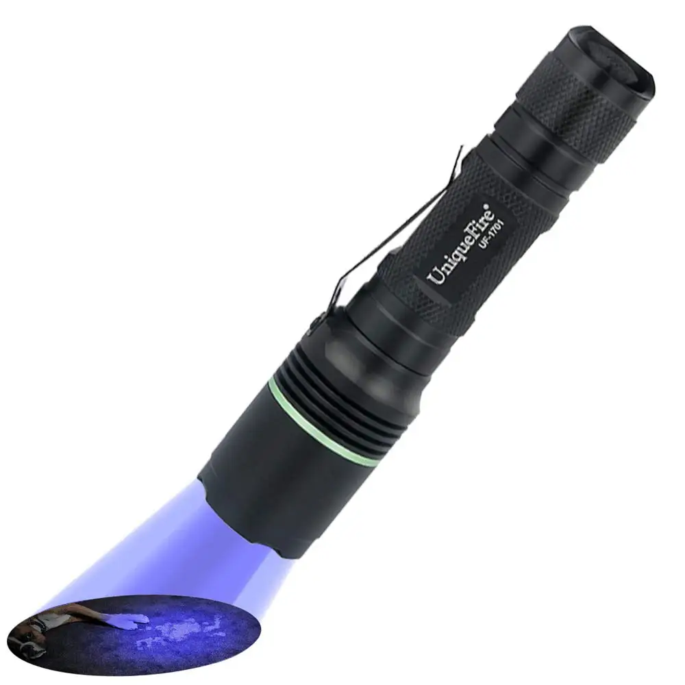 

UniqueFire 1701 UV 395NM Ultraviolet Black Light Flashlight LED Torch 1 Mode Detecting Spot Scorpions, Bed Bugs Pet Urine