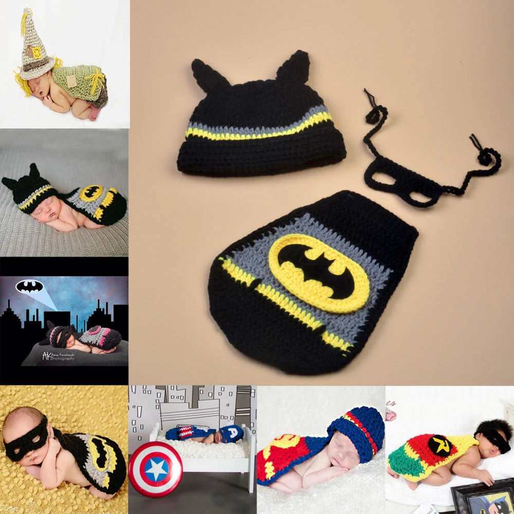 Handmade-Knitted-Newborn-Super-Hero-Photography-Props-Batman-Superman-Captain-America-Costume-Outfit-Baby-Gift-SG057