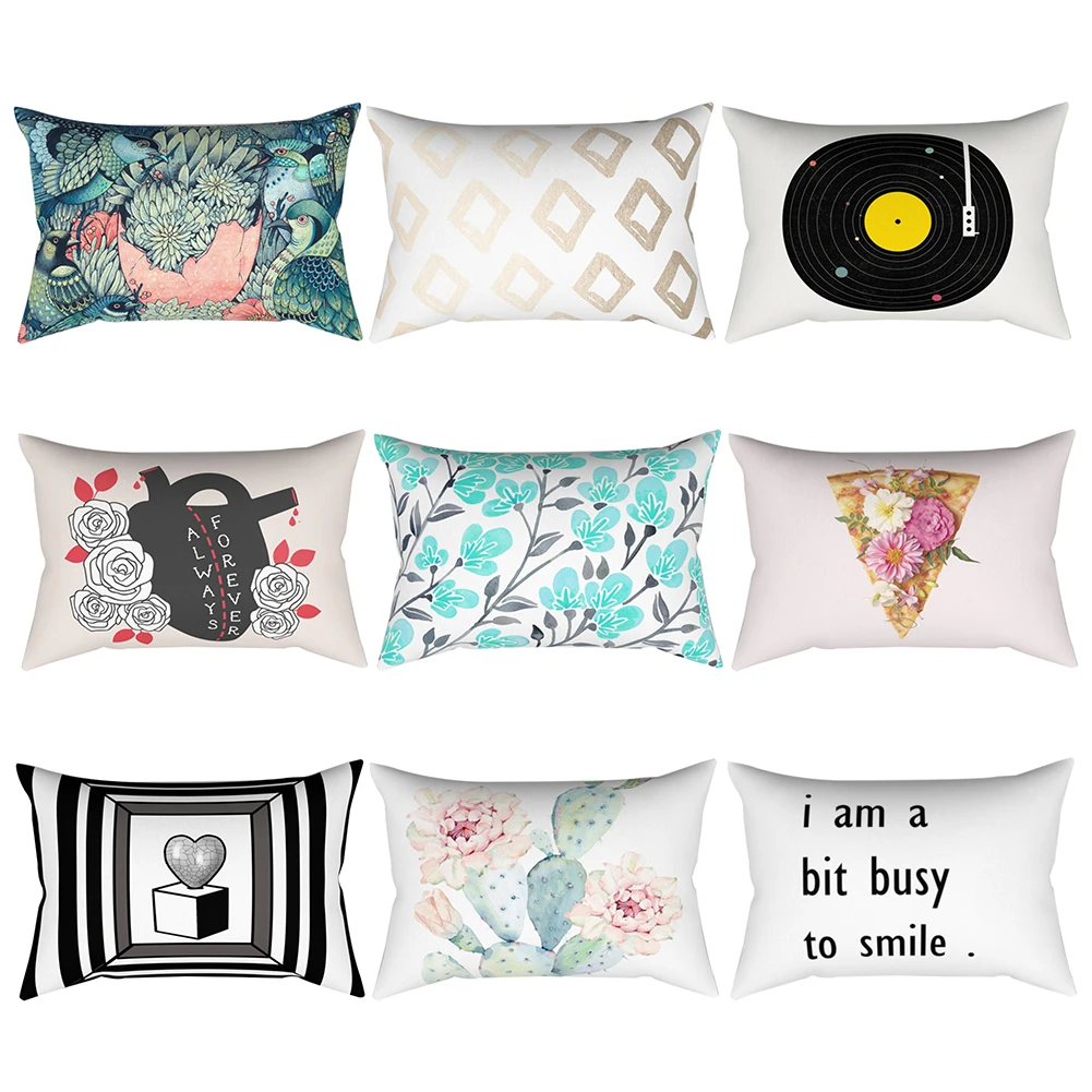 

Home Fashion Letter Flower Pillowcase Cactus Pattern Pillow Rectangle Soft Cushion Case For Bedroom
