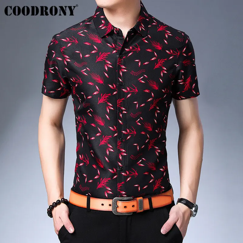 Красный COODRONY, мужская рубашка, деловая, повседневная, мужские рубашки, весна-лето, Новое поступление, уличная одежда, облегающая, короткий рукав, рубашка для мужчин S96049 - Цвет: Красный