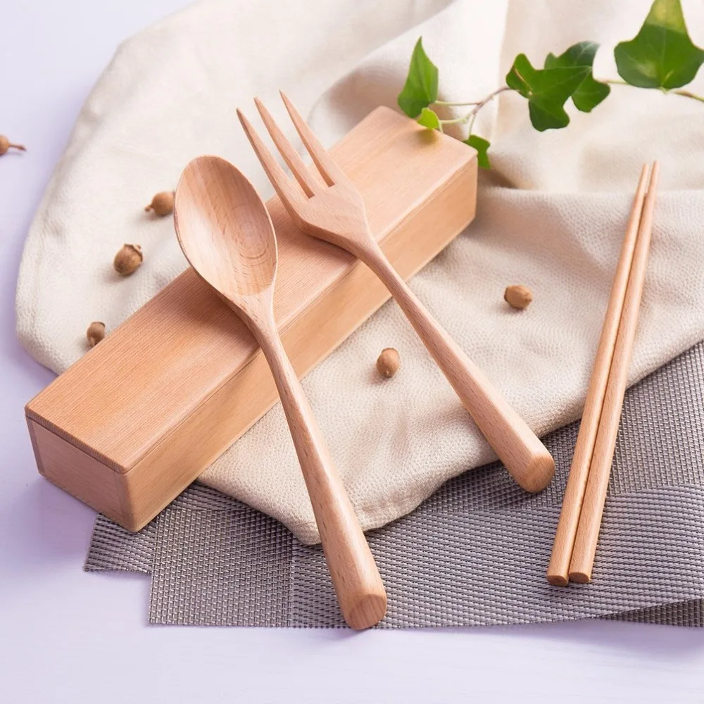 Reusable Wooden Chopsticks Flatware Travel Camping Working with