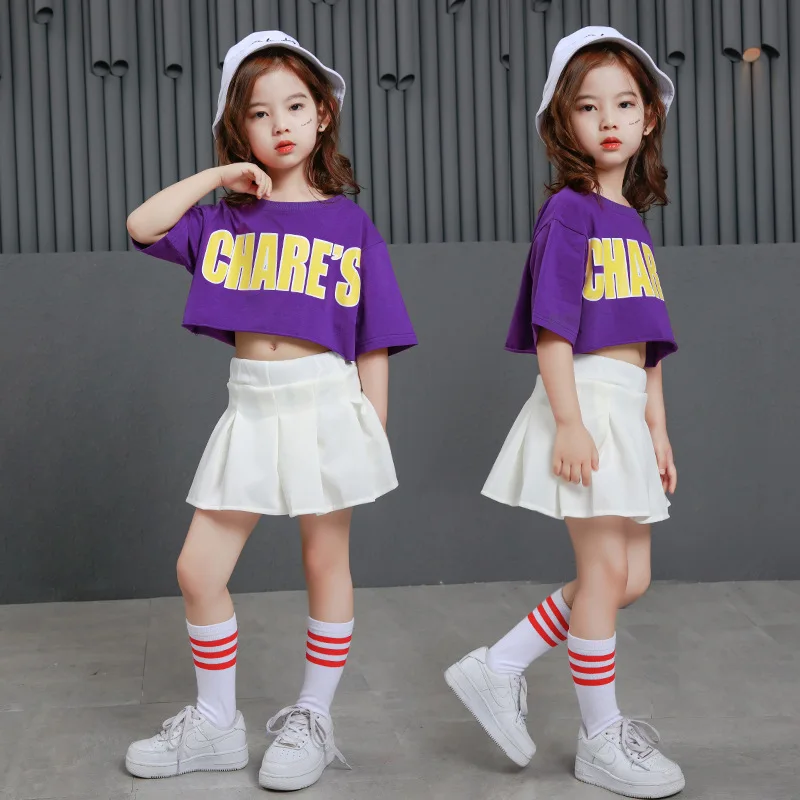 

Summer New Suit Fashion Dance Personality Girl Gorgeous Hip Hop Letter Short Sleeve Playful Cute White Short Skirt Suit