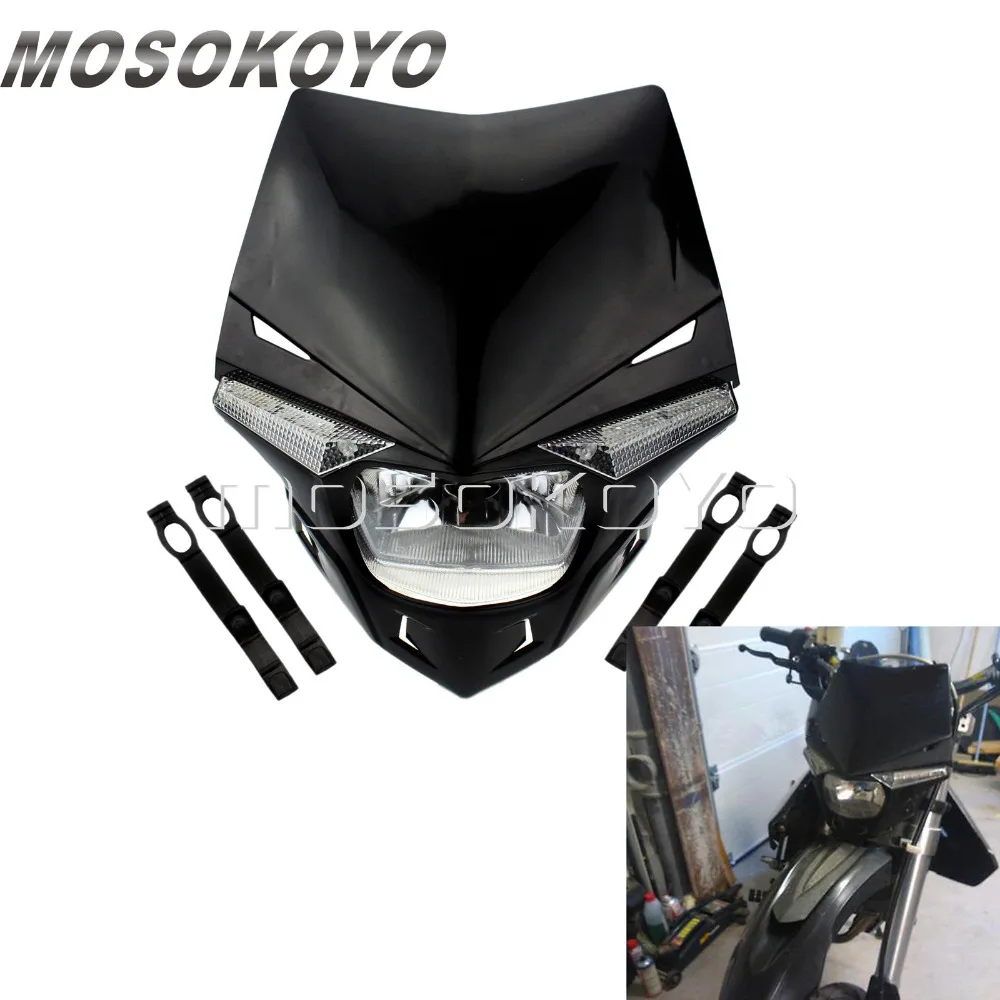 

Black Motorcycle Headlight Fairing Kit Hi-Lo Beam LED Signal Light For Yamaha Honda Suzuki Scooter Streetfighter Dirt Bike