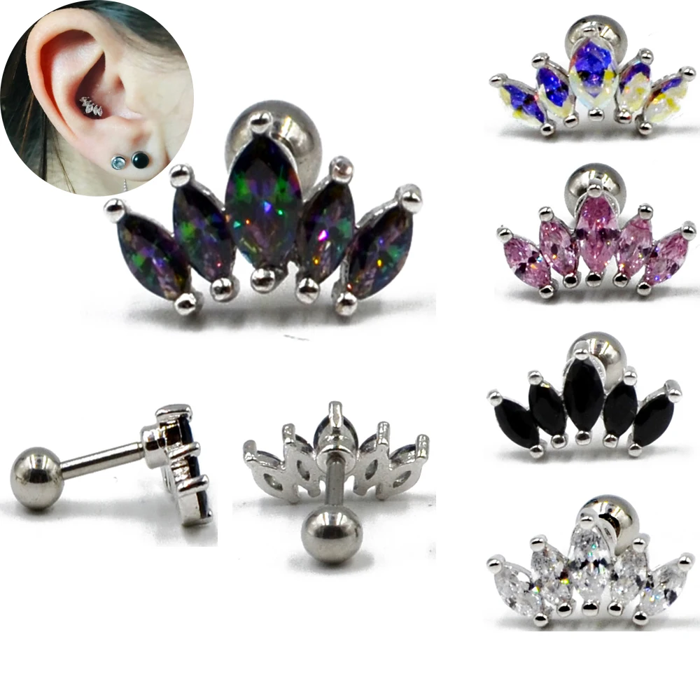 

1Piece16g Marquise Gem Stud Ear Helix Tragus Cartilage Earring Upper Earring Orelha Barbell Piercing Body Jewelry