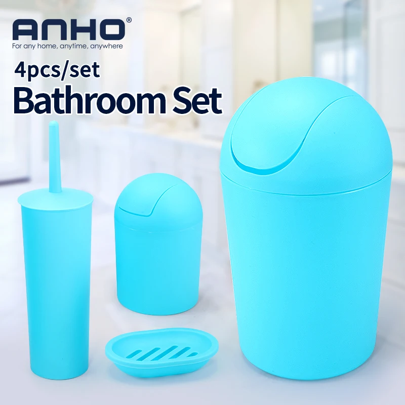 Buy ANHO 4pcs/set Plastic Bathroom Set Trash Bin