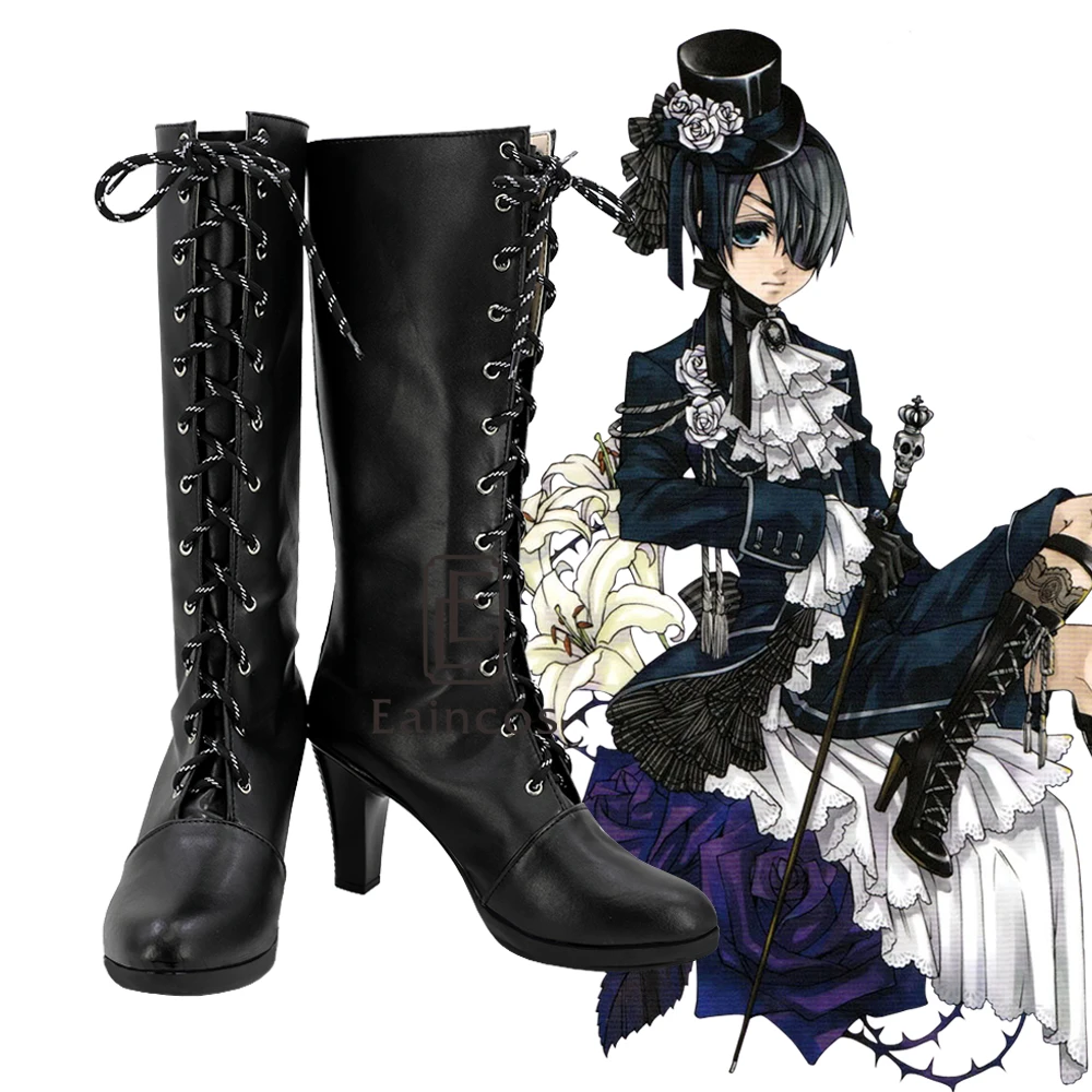 

Anime Black Butler Ciel Phantomhive Cosplay Shoes Black High-heeled Boots Custom-made