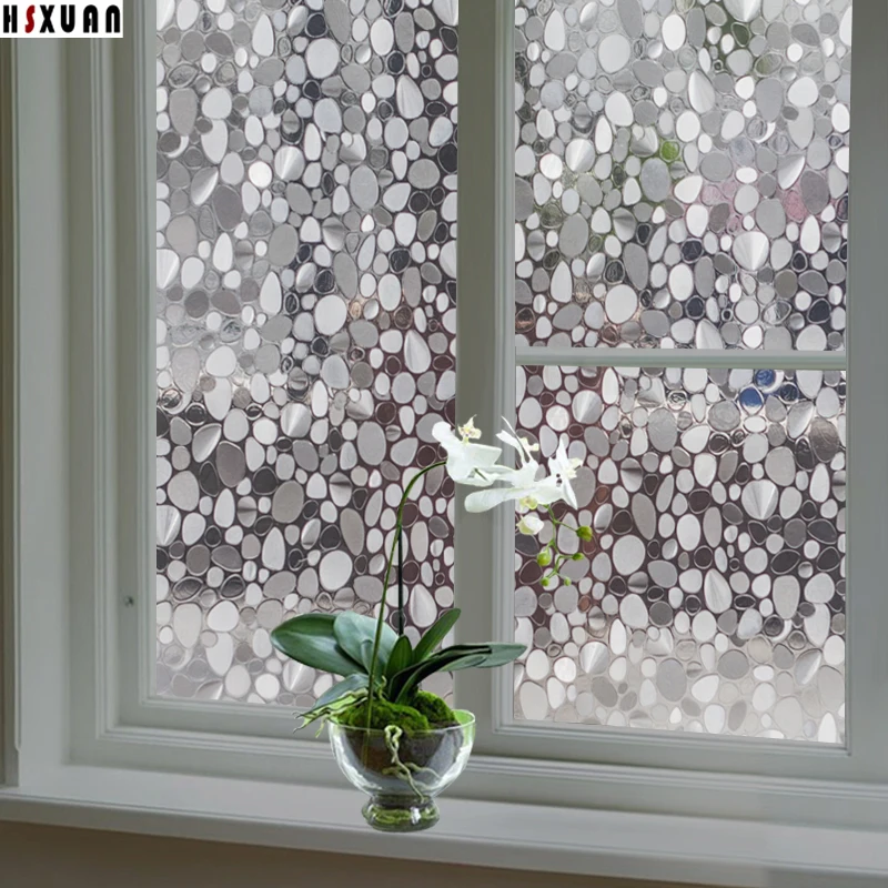 decorative window insulation film 45x100cm pvc 3d pebbles translucent self adhesive glass window