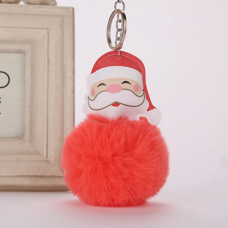 Пушистый Санта брелоки с изображением Клауса для крышки ключа помпон искусственный мех кролика мяч подарок папы на Рождество брелок держатель кулон аксессуары - Цвет: Orange