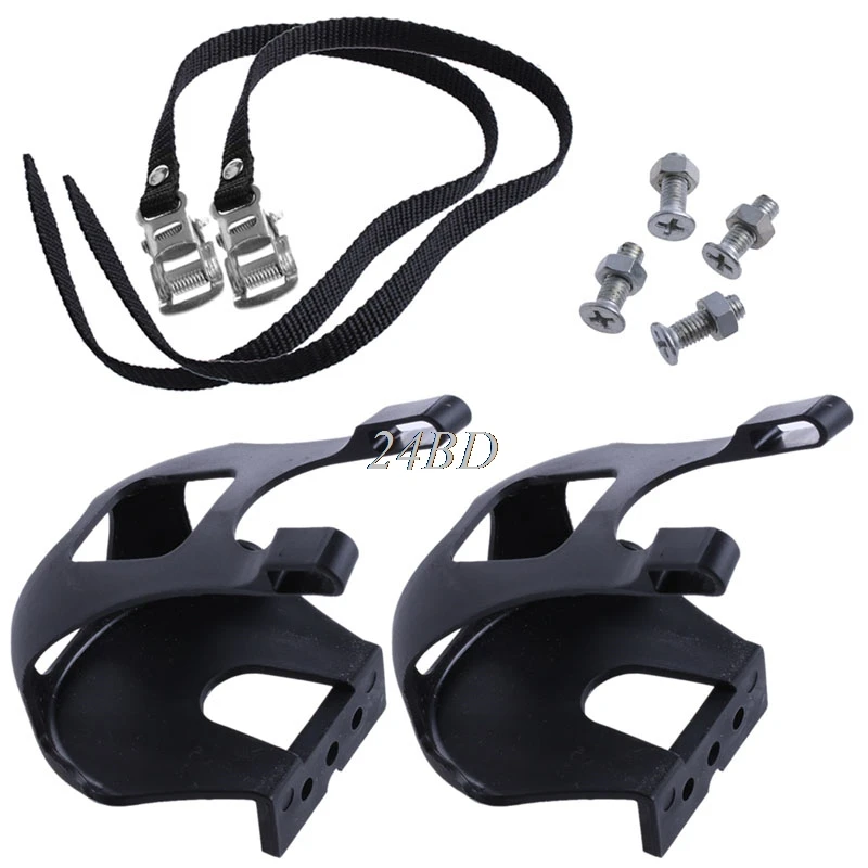 

Cycling Road Bike Mountain Bike Black Toe Clips With Straps for Bicycle Pedal D11