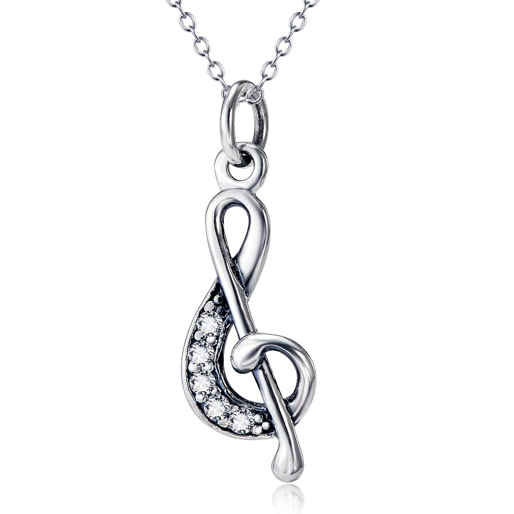 

States S925 micro crystal Sterling Silver Necklace Pendant Silver zircon music symbol minimalist female sweater chain