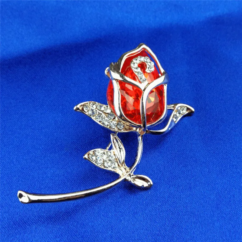 Crystal Rose Flower Brooches Rhinestone Alloy Rose Gold Brooches Pin Birthday Gift Garment Accessories