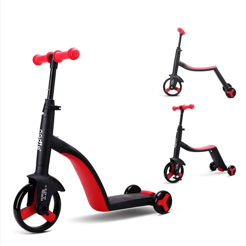 3 в 1 Детский самокат, кикборд+ трехколесный велосипед+ беговел, детский игрушечный скутер для мальчиков и девочек, Регулируемый подарок на день рождения для малышей - Цвет: Красный