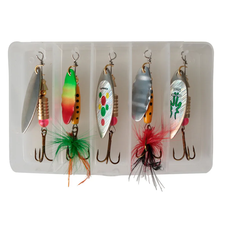 

5PCS/Box 6.5cm Spinner Spoon Sequin Fishing Lures Set 5 colors Metal baits Artificial fishing wobbler Fishing Lures Kit