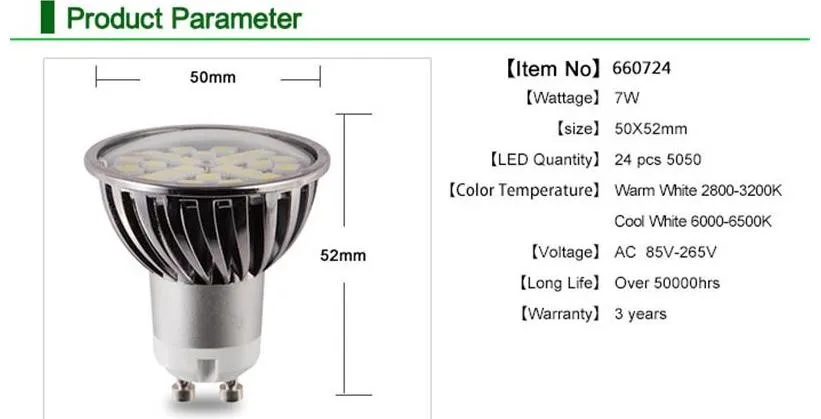 Лидер продаж лампада светодиодный светильник 7 W GU10 SMD5050 Bombillas светодиодный электрическая лампочка, переменное напряжение 110 V 220 V Алюминий затемнения Ультра яркое пятно света