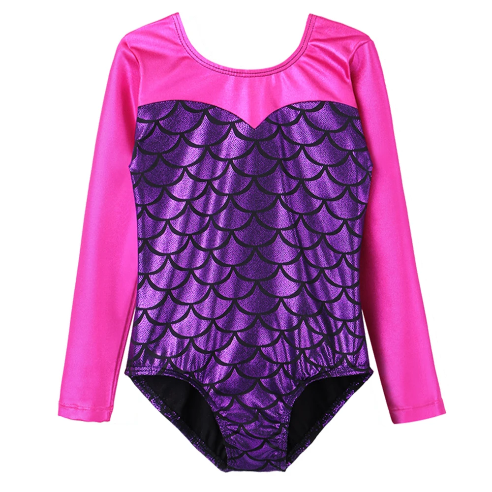 BAOHULU Girls Purple Mermaid Ballet Gymnastics Leotards Long Sleeves