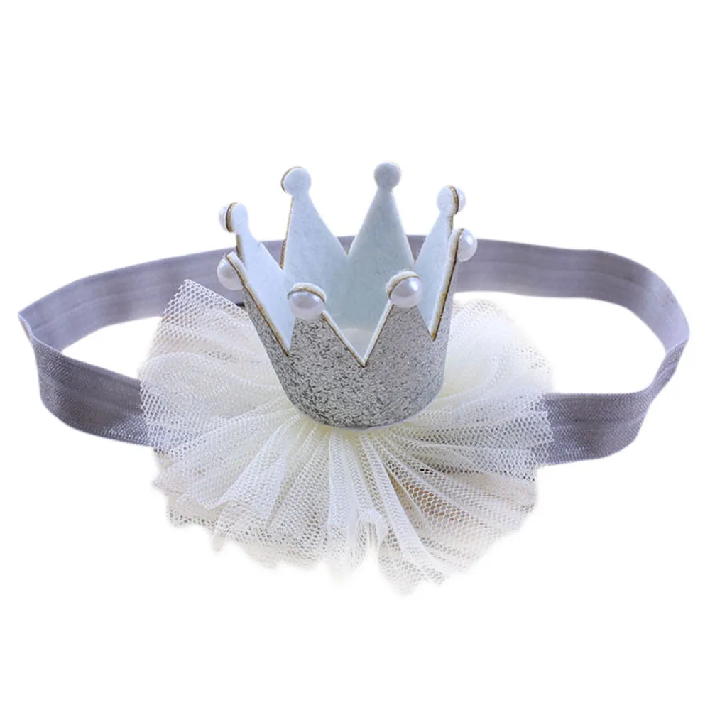 Эластичная Цветочная корона для девочек, ободки для девочек, аксессуары для головы, детская принцесса, королева, стразы, тиара, ободки для волос - Цвет: Grey