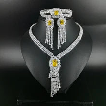 Новые Модные Роскошные кисточкой желтые квадратные циркониевые ожерелья и серьги браслет свадебные банкетные украшения набор