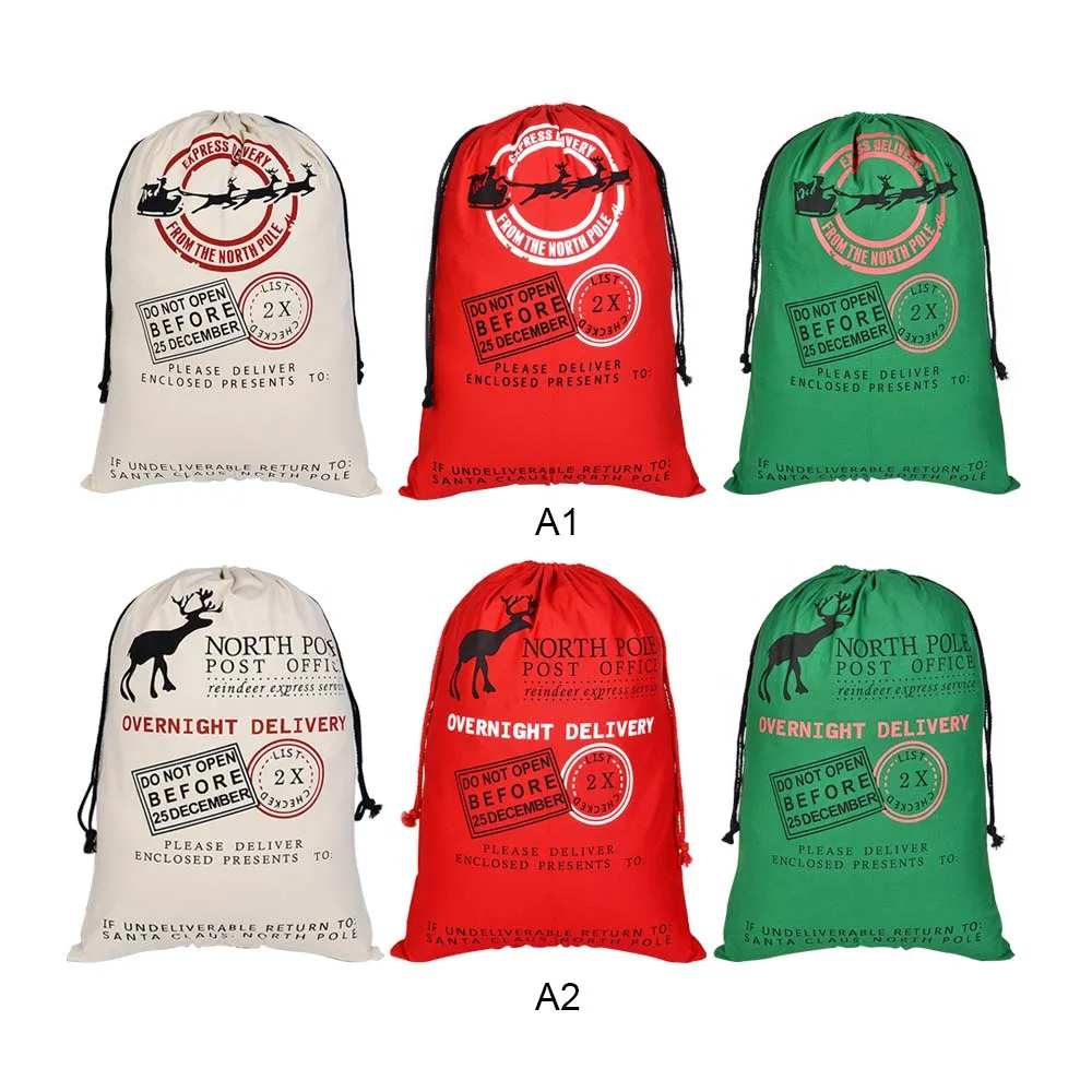 

3pcs/Set Vintage Christmas Gift Bag Decoration Creative Santa Claus Deer Drawstring Canvas Santa Elk Pattern Bags