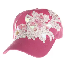 Стиль лето Для женщин Шляпы широкополые для женщин Регулируемый Бейсбол Кепки цветок Вышивка Шапки для дам/Обувь для девочек жемчужное Блёстки Бейсбол Кепки s