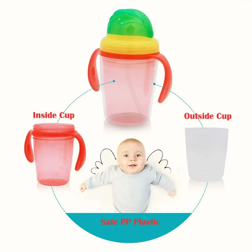 Нежный новорожденных напиток Бутылки для воды Детские тренировочные Чашки Кормление бутылки 5 цветов двойной Слои теплая чашке