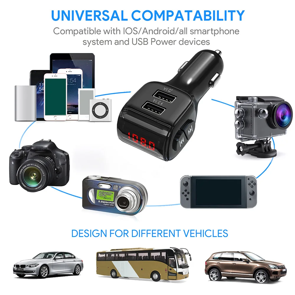 KCAR1013_9_JONSNOW A01 Mini Car Charger MP3 Player Double USB Car Fast Charger Bluetooth 5.0 FM Transmitter 68dB Wireless Bluetooth Car Kit