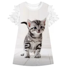 Платье для маленьких девочек; летние платья принцессы; одежда для детей; детское белое платье; костюм; Одежда для девочек; модная Милая кошка