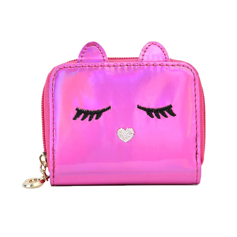 Модный PU кошелек с голограммой клатч с лазерной отделкой сумка для макияжа с кисточками Мини кошельки Новинка - Цвет: Ярко-розовый