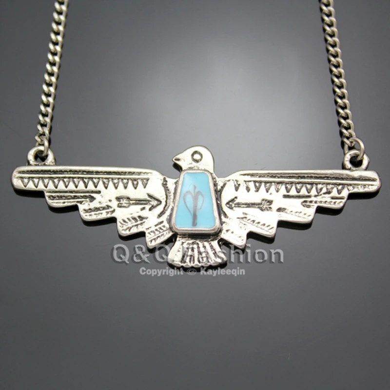Fashion Vintage Silver Eagle Pendant Turquoise Navajo Zuni Style Statement Chain Necklace Tribal
