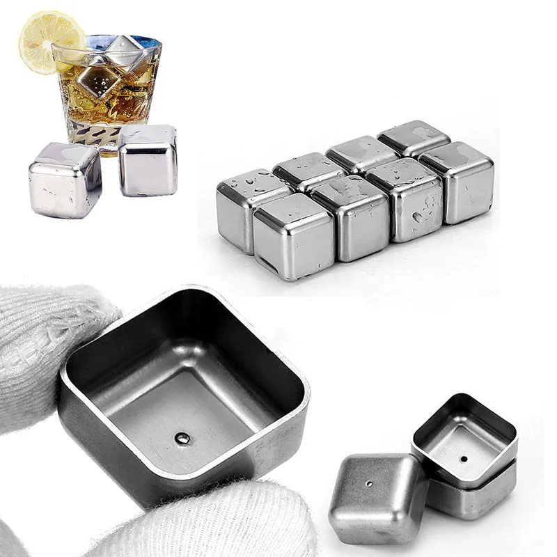 

Ice Cube Mold Stainless Steel Ice Cube Tray Chilling Reusable Ice Cubes for Whiskey Vodka Liqueurs Qhite Wine Square Ice Mould