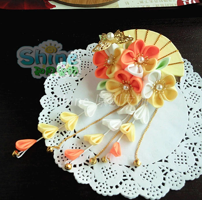 

hand made hairpin cotton cloth hair clip barrettes Japanese style anime Kimono cosplay accessories free shipping sakura fan