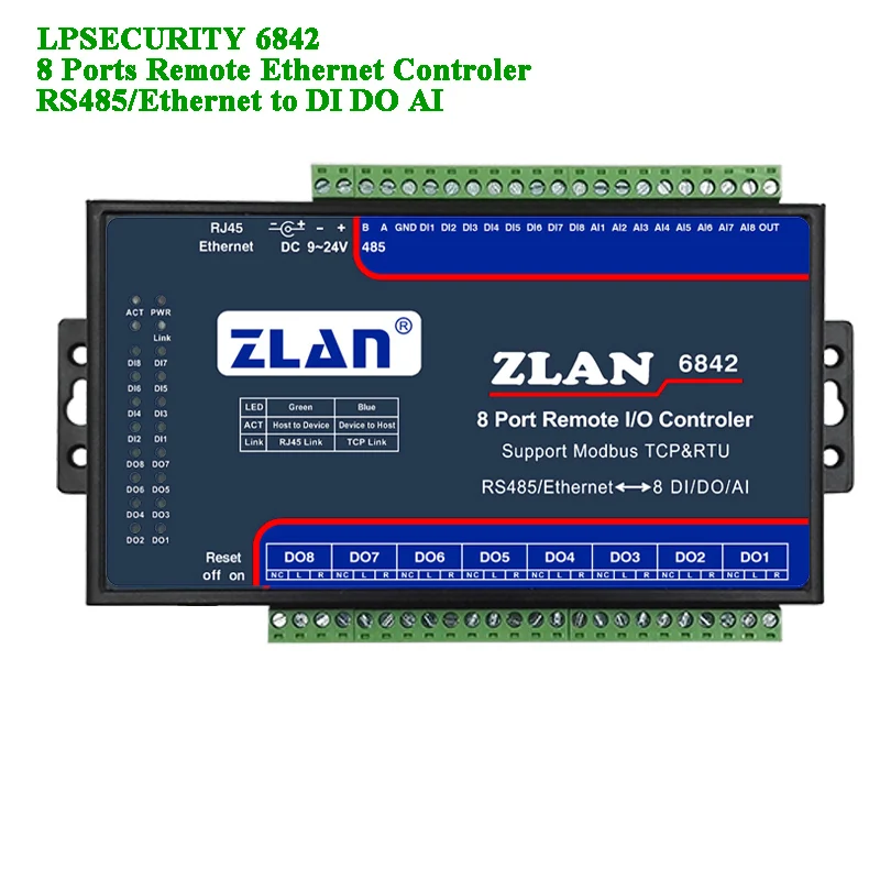 Пульт управления IO 8 портов RS485/wifi/Ethernet для DI DA AI Modbus RTU цифровой вход выход аналоговый 8 канальный I/O Модуль ZLAN6844