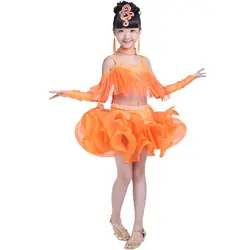 Латинской показать костюм женский детская юбка для танцев Латинской бахромой Репетиционная одежда Танцы конкурс сценический костюм